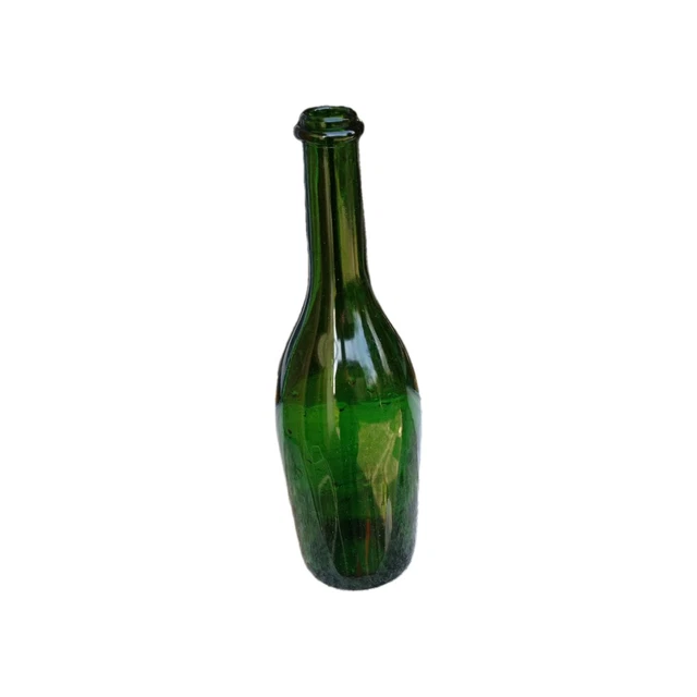 Grande Bouteille Ancienne En Verre Pressé Moulé - Long Col épais, Style Vintage