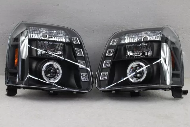 Fits 07-12 Gmc Yukon Denali Black Halo Projector Led Headlights Lamps Left+Right