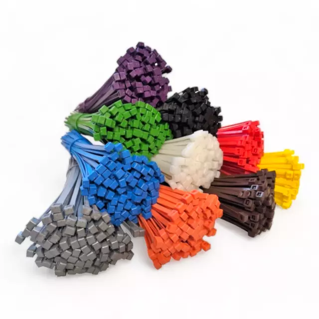 100 x Nylon Plastic Cable Ties Zip Tie Wraps Coloured Thin Small Large Long Wide