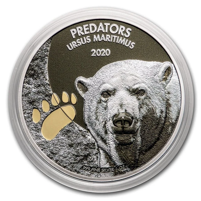 1 Oz Silver Coin 2020 20CFA Congo Colorized Predators Ursus Maritimus Polar Bear