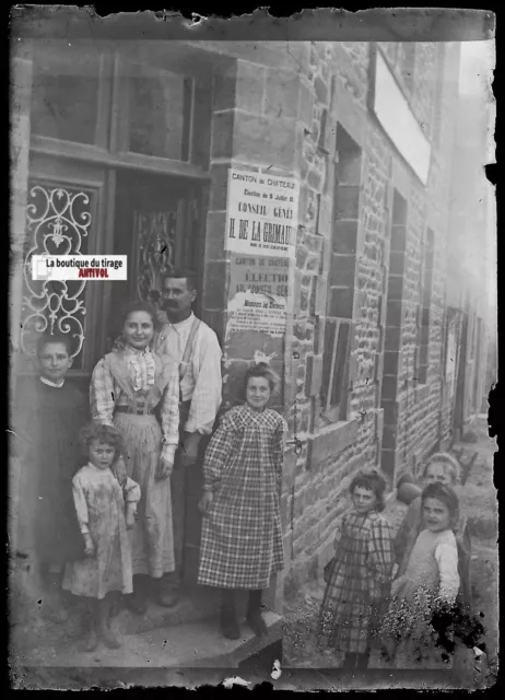 Family, children, antique photo glass plate, black & white negative 6x9 cm