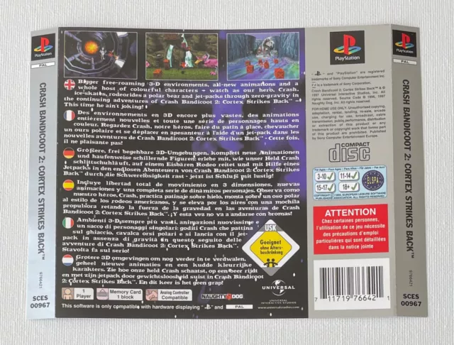 Artwork PlayStation PS1 ORIGINAL PAL Rear Inlay For Crash Bandicoot 2 FREE P&P