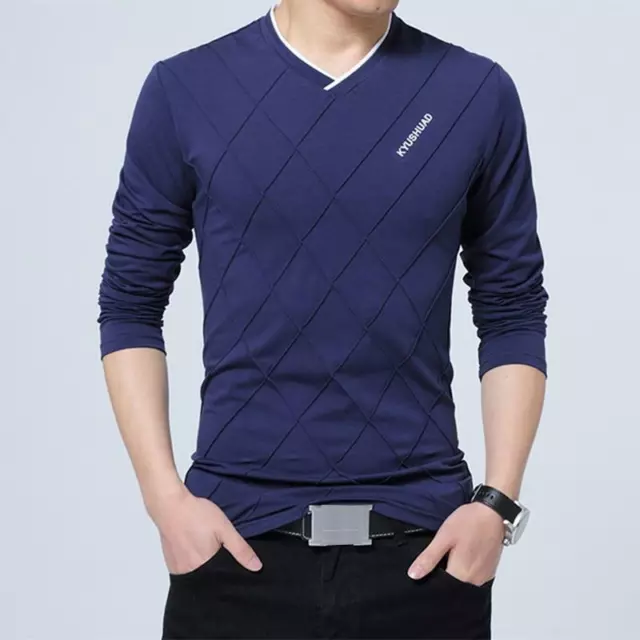Men Casual Sweater T-Shirt Basic Daily Shirts Long Sleeve V-Neck Pullover Tops