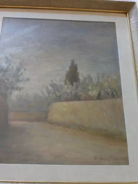 Vecchio olio su cartone telato "strada fra i muri", firmato, cornice coeva