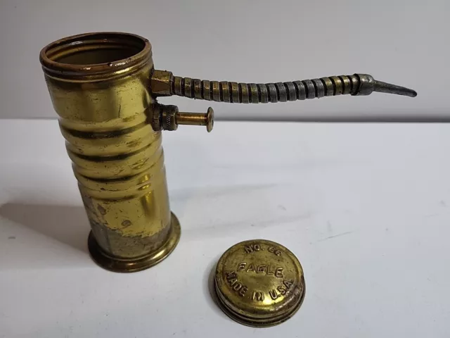 Vintage  EAGLE No. 66 Brass Finger Pump Oiler Oil Can FLEXIBLE SPOUT USA Working