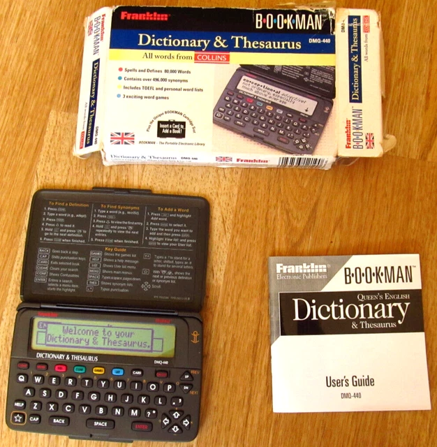 Franklin DMQ-440 Dictionary & Thesaurus, Crossword Solver, BOXED + INSTRUCTIONS