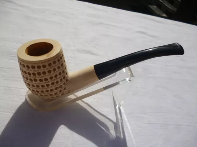 Pfeife - Meerschaum  - Kopf mit Schnitzerei - Topp Zustand - 9 mm Filter -