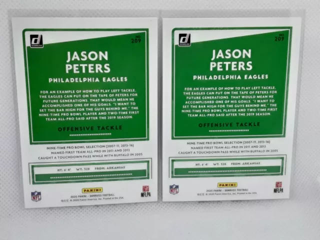 (2x) Jason Peters 2020 Donruss Football - #209 LOT - Philadelphia Eagles 2
