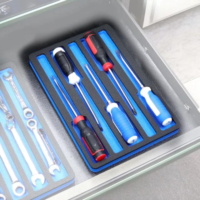 Tool Drawer Organizer Wrench Holder Insert Blue and Black Foam Tray 5  Pockets