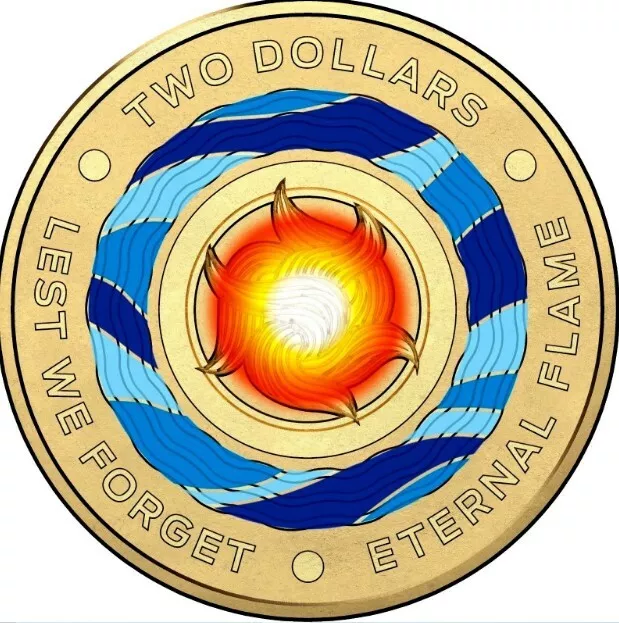 2018 $2 Colour COIN - ETERNAL FLAME - LEST WE FORGET  ANZAC Coin UNC