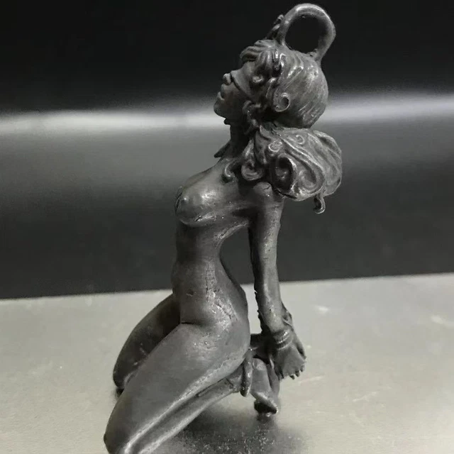 Asian Girl Statue Black Brass bronze Figurines Body Art collectable netsuke