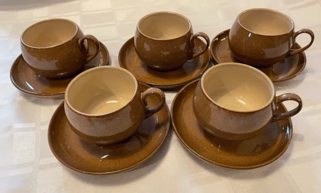 5 Denby Stoneware Pampas Cups & Saucers