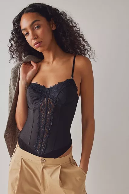 Free People Good Luck Charm Bodysuit - Black Lace Corset - Size Small - RRP £58
