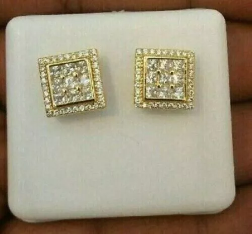 14k Yellow Gold Plated 1.50 Ct Round Cut Simulated Diamond Cluster Stud Earrings