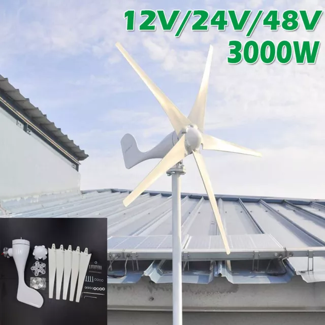 1000W/3000W Wind Turbine Generator 3/5 Blade Power Charge Controller 12V/24V/48V