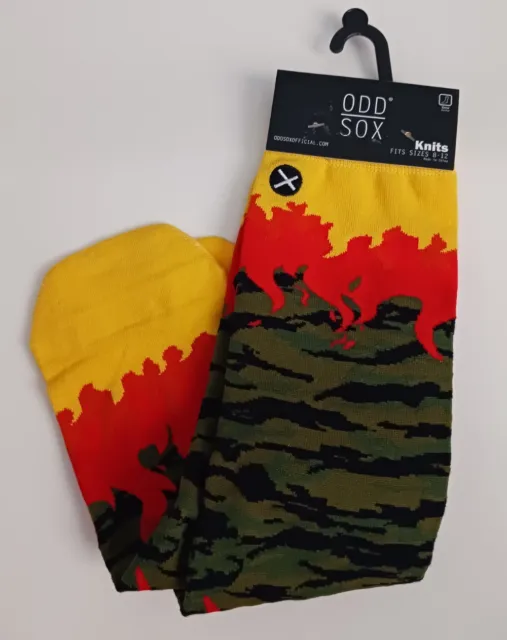 Men Odd Sox Official Fire Camouflage Design 1 Crew Knits Pair Sock Size 8-12 TAG