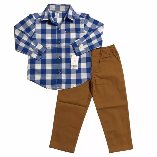 Carters Baby/Toddler Boys Pants & Plaided Shirt Size 12 Months, 4T Blue /Brown