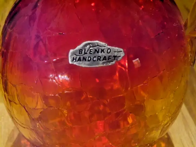 #C7117 Blenko Joel Meyers Vase Amberina Tangerine Crackle Glass Hand Blown Vase