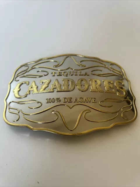 HUGE CAZADORES Tequila 100% De Agave - Large 5" Silver & Gold Belt Buckle.