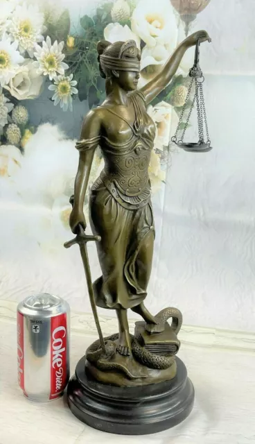 18" Tall BRONZE BLIND JUSTICE LAW MARBLE STATUE LADY SCALE Sculpture Nude DECOR