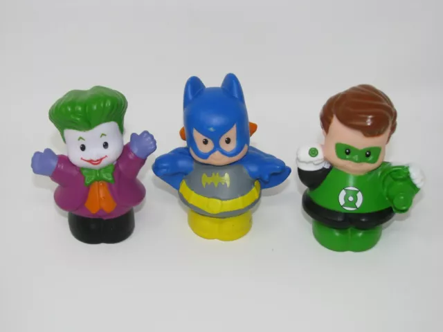 3 Fisher Price Little People Figures Bat Girl Joker Green Lantern Super Hero EUC