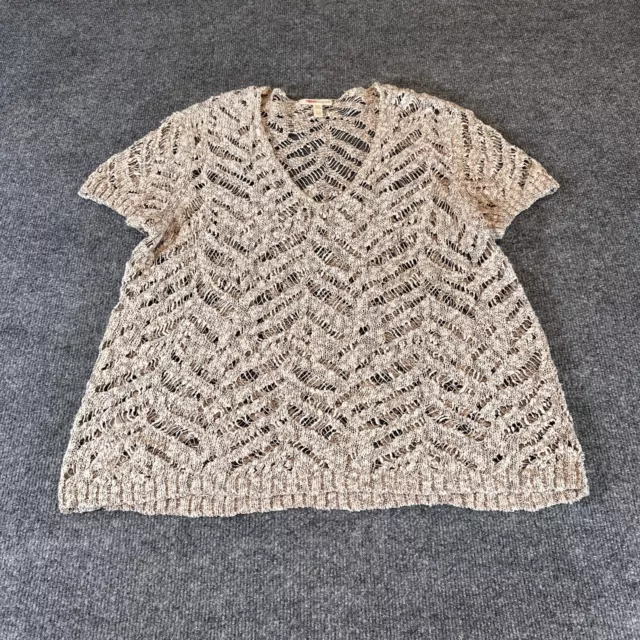 Eileen Fisher Sweater Womens Large Beige Short Sleeve Open Knit Pullover L