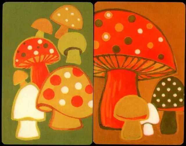 Vintage Swap Card Pair Of Retro Mushrooms Mint Condition