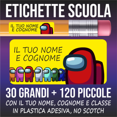 Altro 30+120 pz ETICHETTE ADESIVE SCUOLA personalizzate con il tuo nome AMONG US SUS 