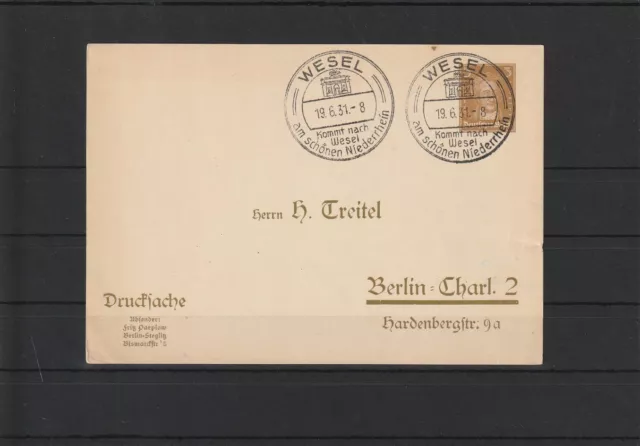 Deutsches Reich Privat-Ganzsache Karte SST Wesel nach Berlin, 1931 #1100824