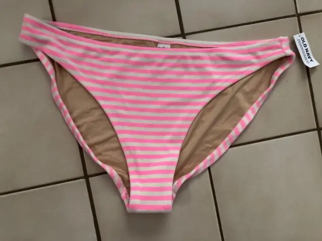 Old Navy Women's Low-Rise Striped Terry Classic Bikini Swim Bottom Pink Sz. XXL