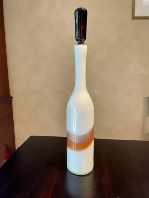 Large Fulvio Bianconi Art Glass Bottle for Venini With Fasce Orizzontale ca.1950