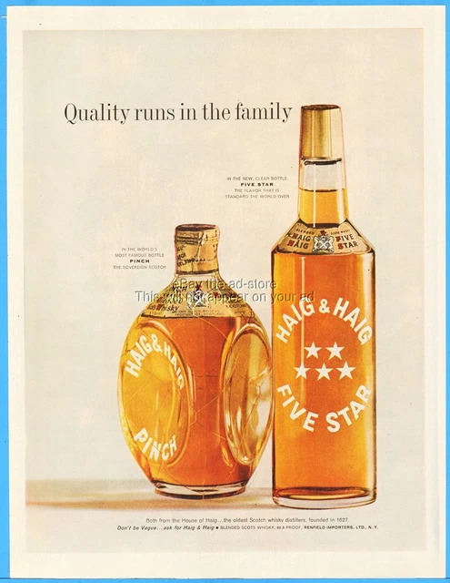 1960 Haig & Haig Scotch Whiskey Pinch Five Star Bottle Man Cave Bar Décor Ad