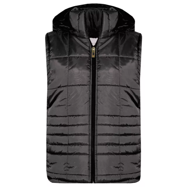 Kids Girls Boys Sleeveless Hooded Padded Lined Gilet Black Bodywarmer Jackets