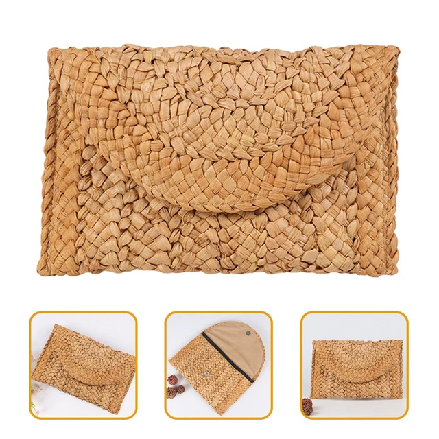 Straw Clutch Beach Handbag Handmade Rattan Boho Handbags Women Large Tote