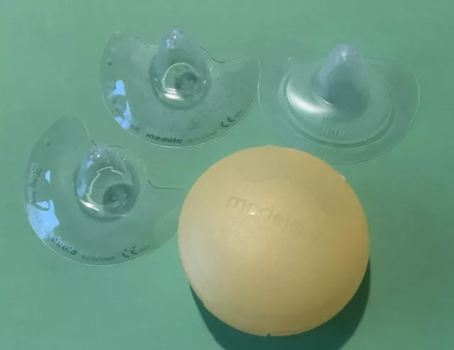 2 Medela Contact 20mm Stillhütchen Brusthütchen Größe M mit Dose und 1 Nuk