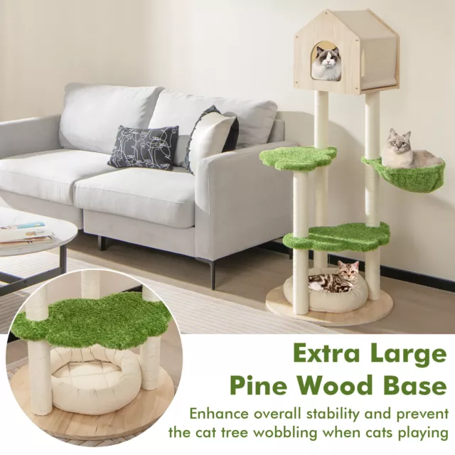 1.4M Cute Cat Tree for Indoor Cats Multi-level Wood Cat Tower w/ Sisal Posts 3