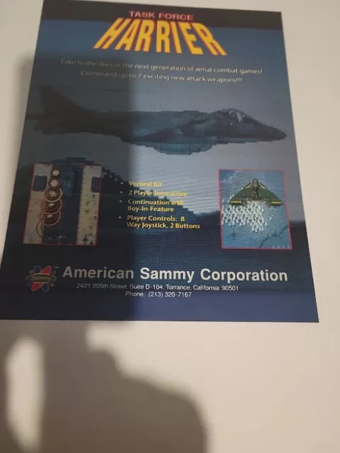 Flyer SAMMY,TASK FORCE HARRIER  Arcade Video Game advertisement original see pic