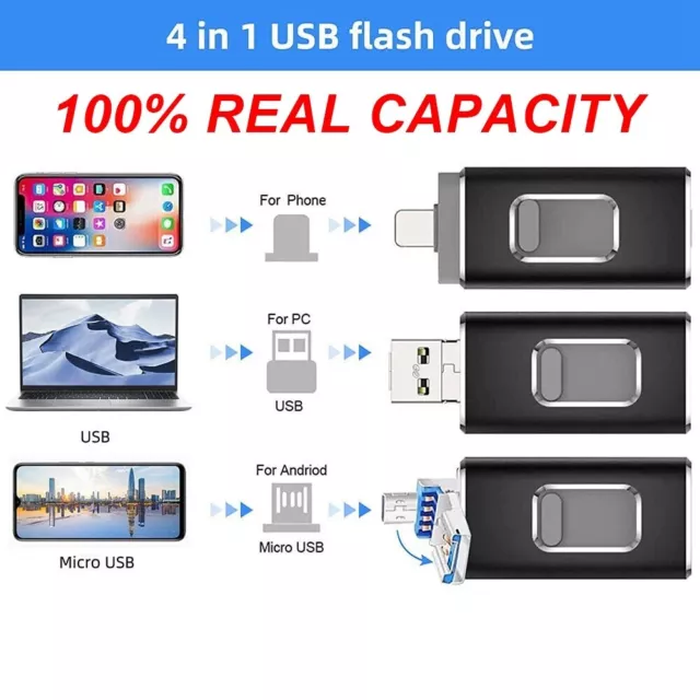 4 In 1 USB3.0 32GB 64GB 128GB Flash Drive Memory Photo Phone Stick For iPhone PC