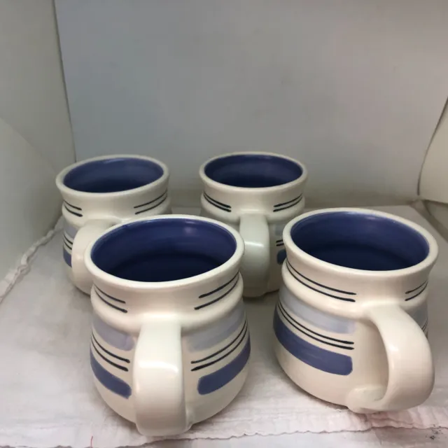 4 Pfaltzgraff Rio Stoneware Mugs Blue White Stripe Coffee Tea Cups