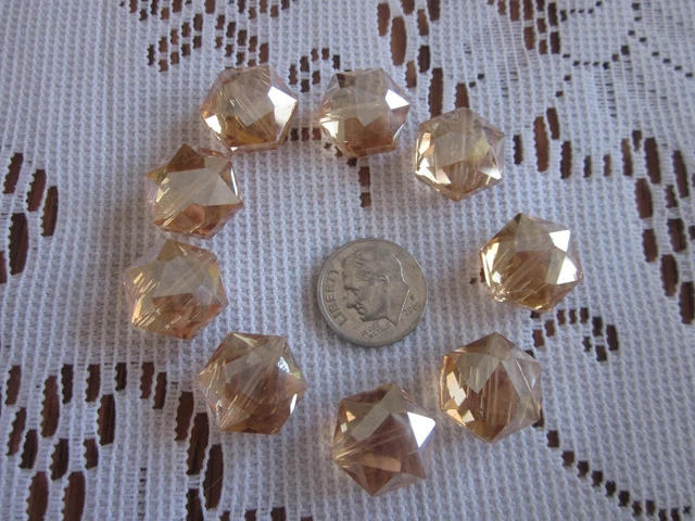 9 Vintage Peach Colored Iridescent Glass Beads Diamond Cut