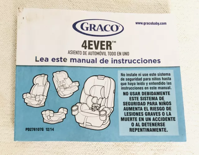 Graco 4ever All In One Car Seat Instructions Book Manual IN SPANISH Booklet