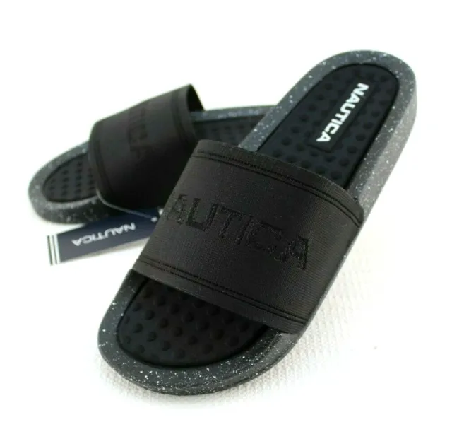 NAUTICA Lilia Size 7 Black / Black Raised Logo Women's Slide Sandals