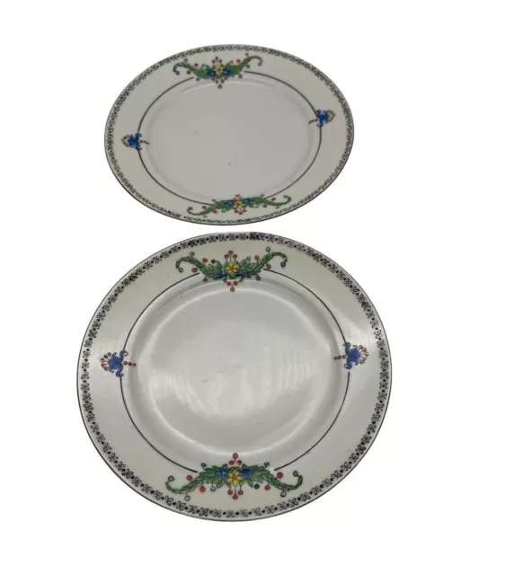 Hand Painted Trico Nagoya Japan China Pair Salad Plates Floral Pattern 7.25"