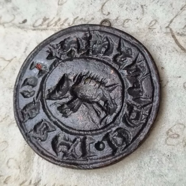 Matrice Sceau Cachet Ancien Armoiries Noblesse avec Hérisson Sigillographie