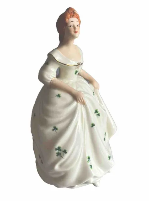Irish Lady Porcelain Musical Figurine Shamrock Dress St Patrick Day Sankyo Japan