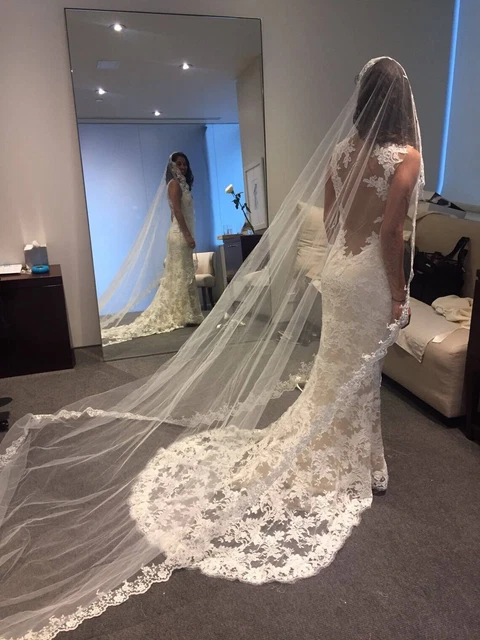 Flower Lace Mantilla Cathedral Wedding Veil for bride