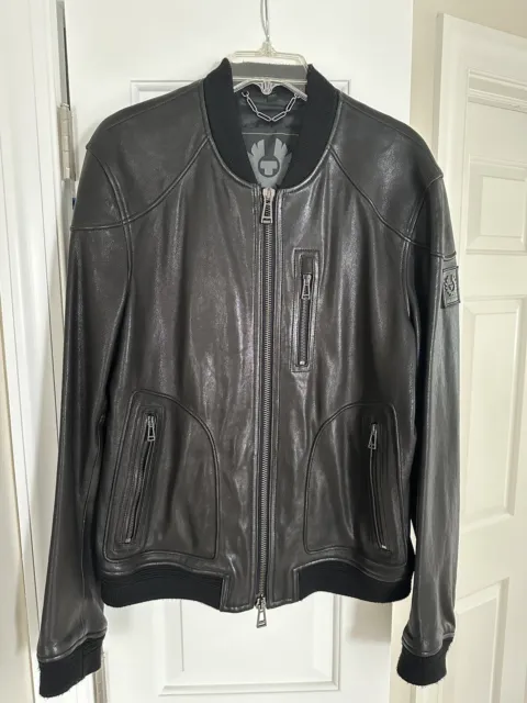 Belstaff Stanton Mens Leather Bomber Jacket Size 52 XL