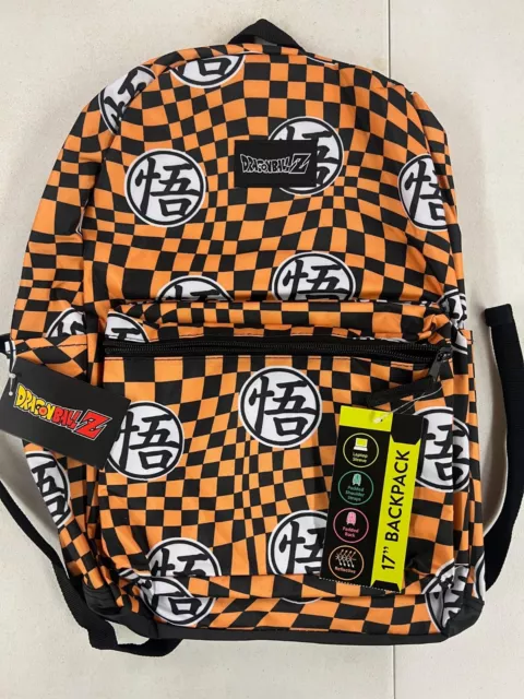 Dragon Ball Z Kanji 17" Laptop Backpack Orange Check Print Anime Padded New