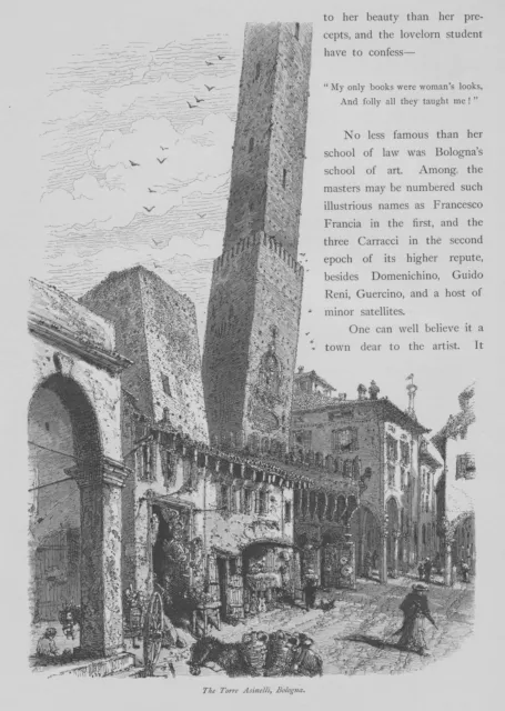 1880 - Bologna Turm Asinelli Emilia-Romagna Italien Holzstich wood engraving