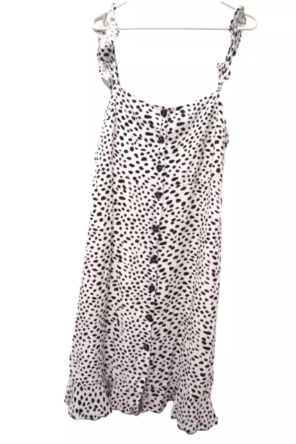 Lush Womens Dress L Button Front Shirt Tank White Black Polka Dot Ruffle Strap